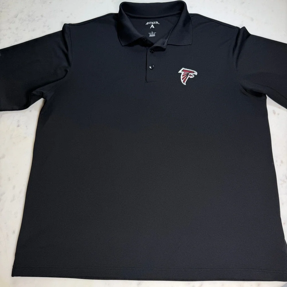 Antigua Mens Atlanta Falcons NFL Polo Shirt Black Short‎ Sleeve Size Large